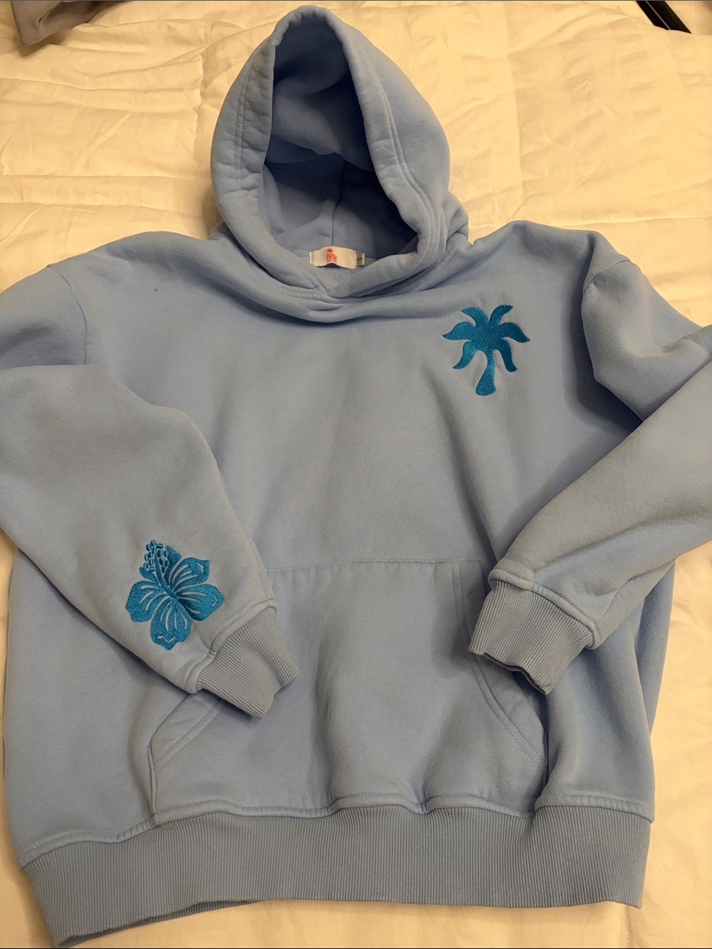 Light Blue Hoodie with Tropical Embroidery